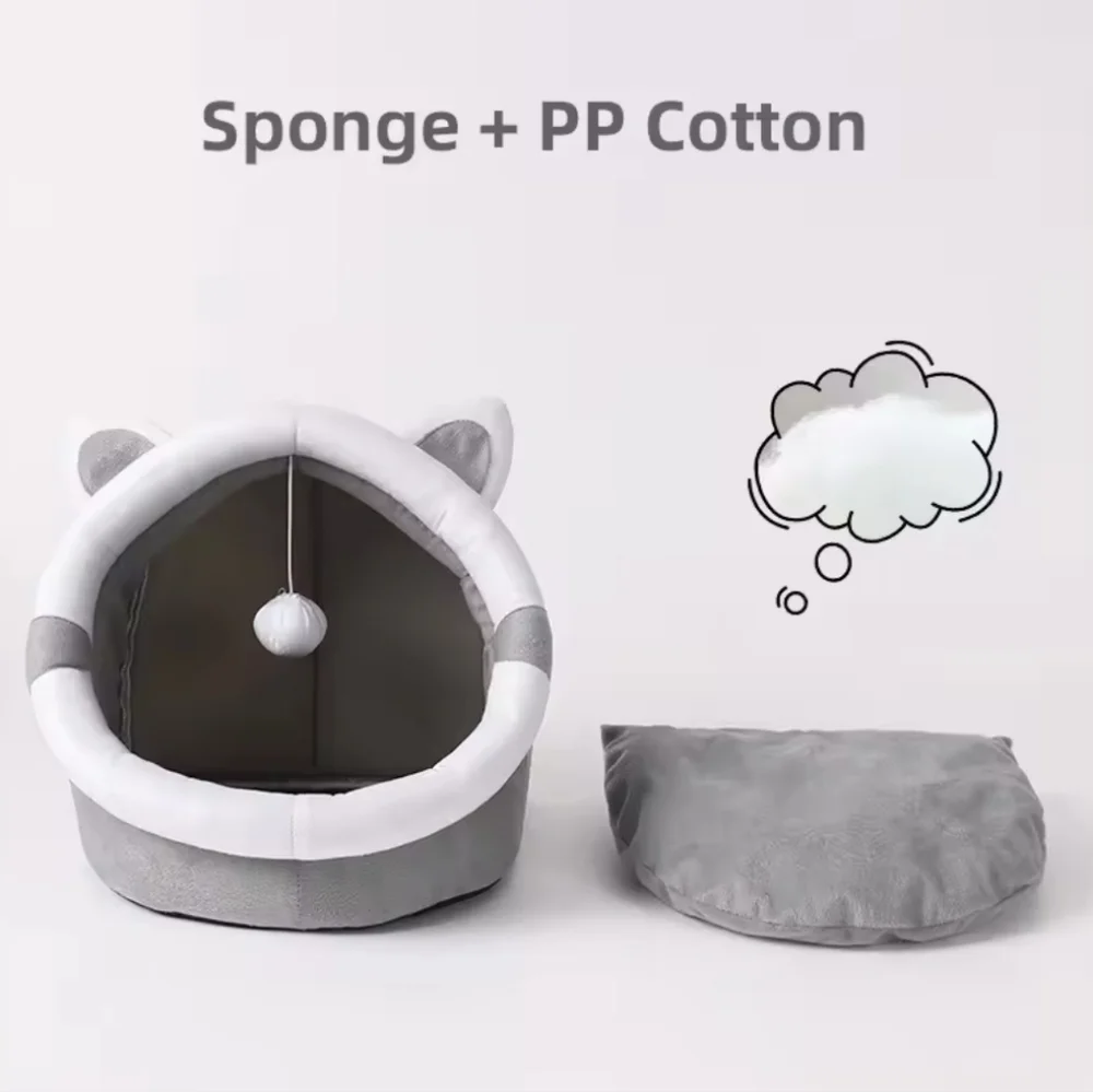 Pet Bed Cat Cave, Dog House with Ball Toy Winter Pet Igloo, Animal House Large‎
